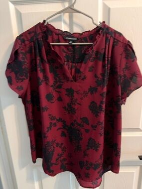 41 Hawthorn Wine Red Blouse with Black Floral Overlay